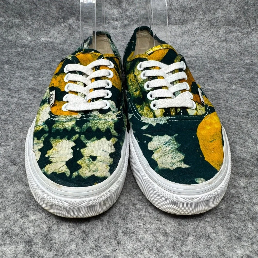 Vans Della Authentic Batik Floral Green Yellow Canvas Sneakers Mens 7 Womens 8.5